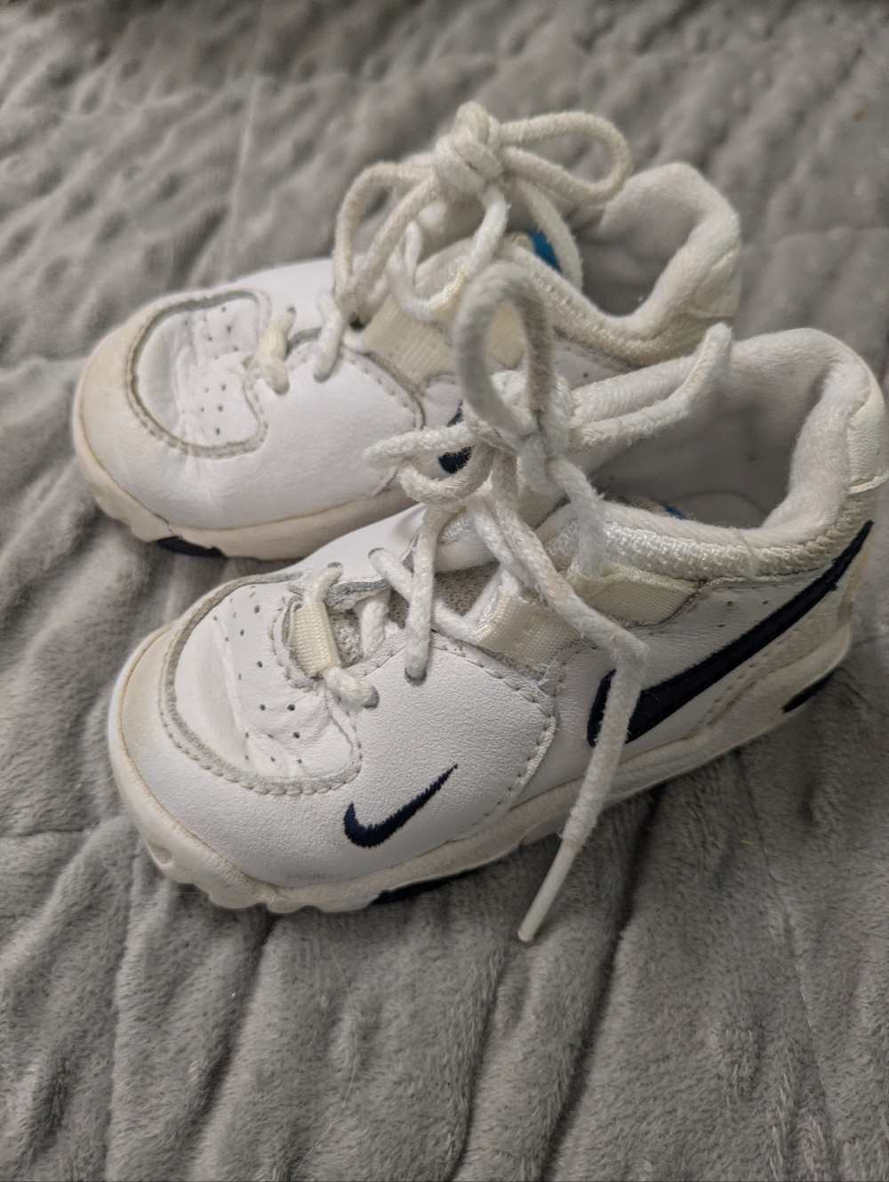 Nike Baby White and Navy Swoosh Lace-Up Sneakers